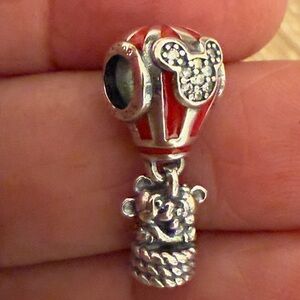Disney Sterling Silver Red Enamel Hot Air Balloon Charm with Crystal Mickey